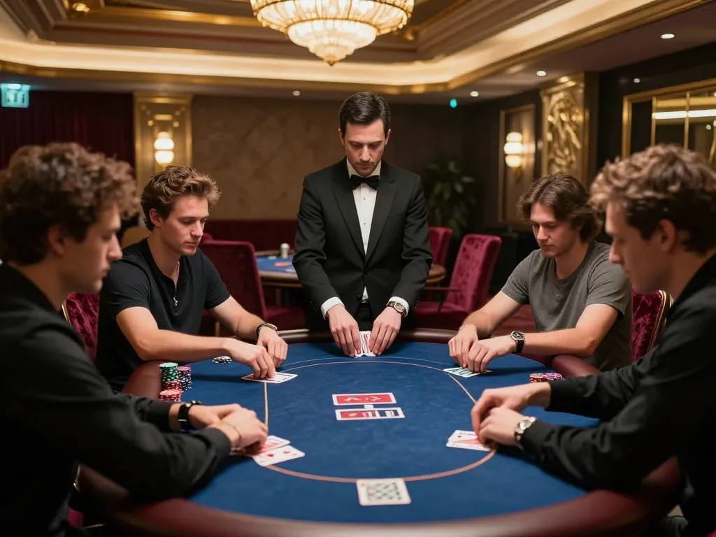 SOC88 players engaging in high-stakes poker game in luxury casino environment.