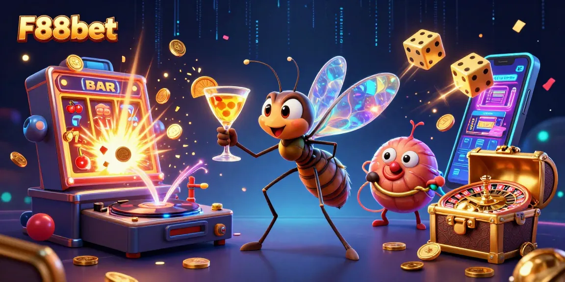 Experience thrilling excitement at F88bet with a vibrant casino scene featuring playful characters and an array of games.