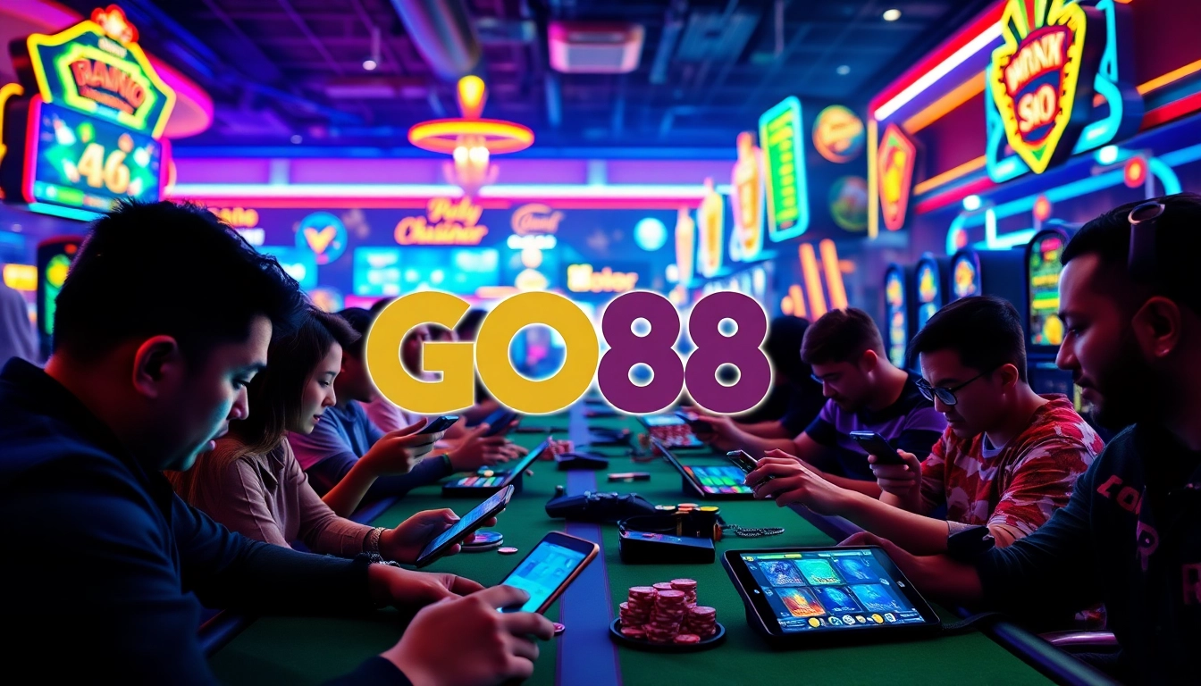 GO88 gaming platform showing diverse players engaged in online gaming with vibrant styles
