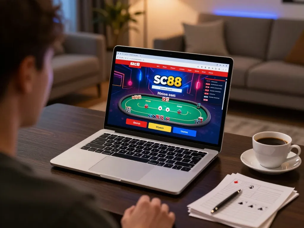 Engaged user playing on sc88.games online platform with vibrant poker game interface.
