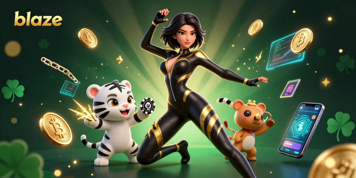 Engage with blaze-inspired 3D animation of a woman, baby tiger, and crypto elements in the casino.