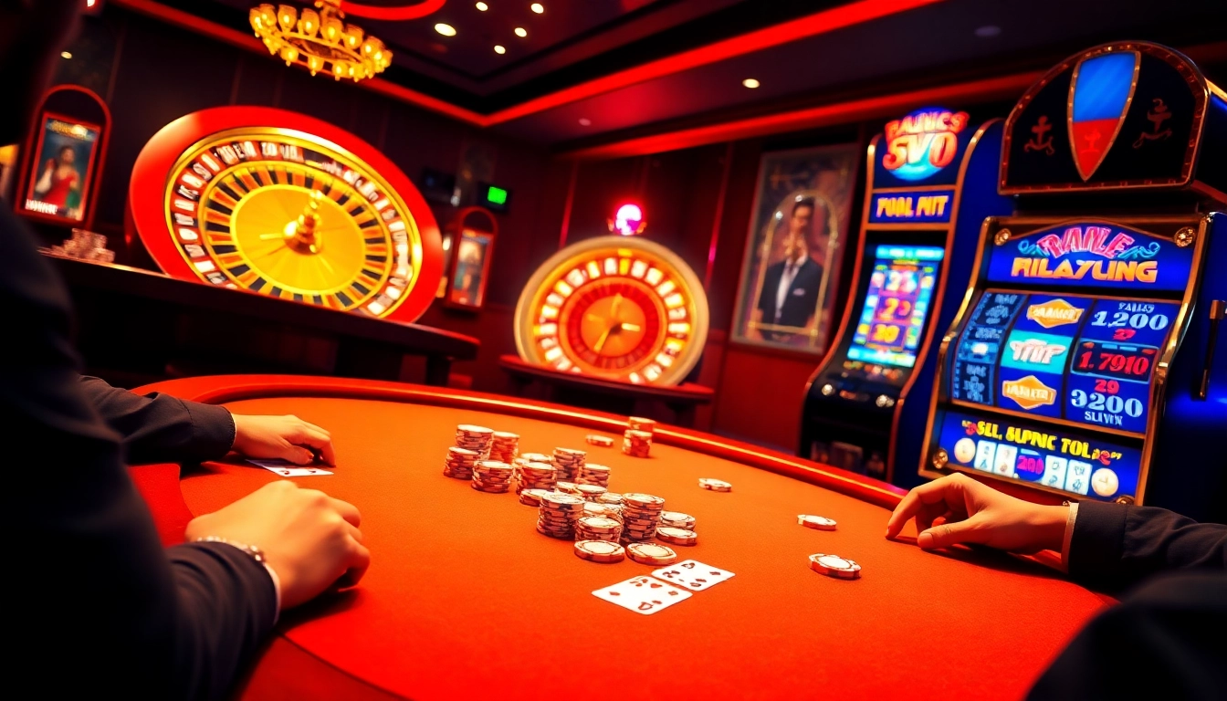 Exciting casino scene at https://789winlem.com/ featuring players at a poker table with vibrant chips and cards.