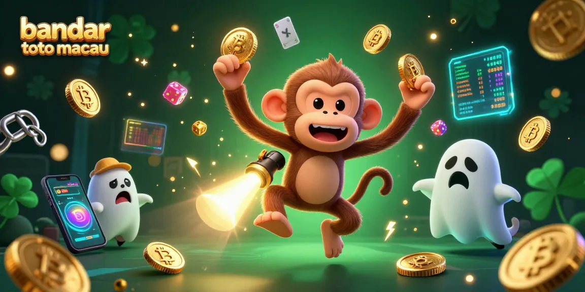 Engage with bandar toto macau's thrilling gameplay as the poltergeist monkey juggles golden items in an exciting casino scene.