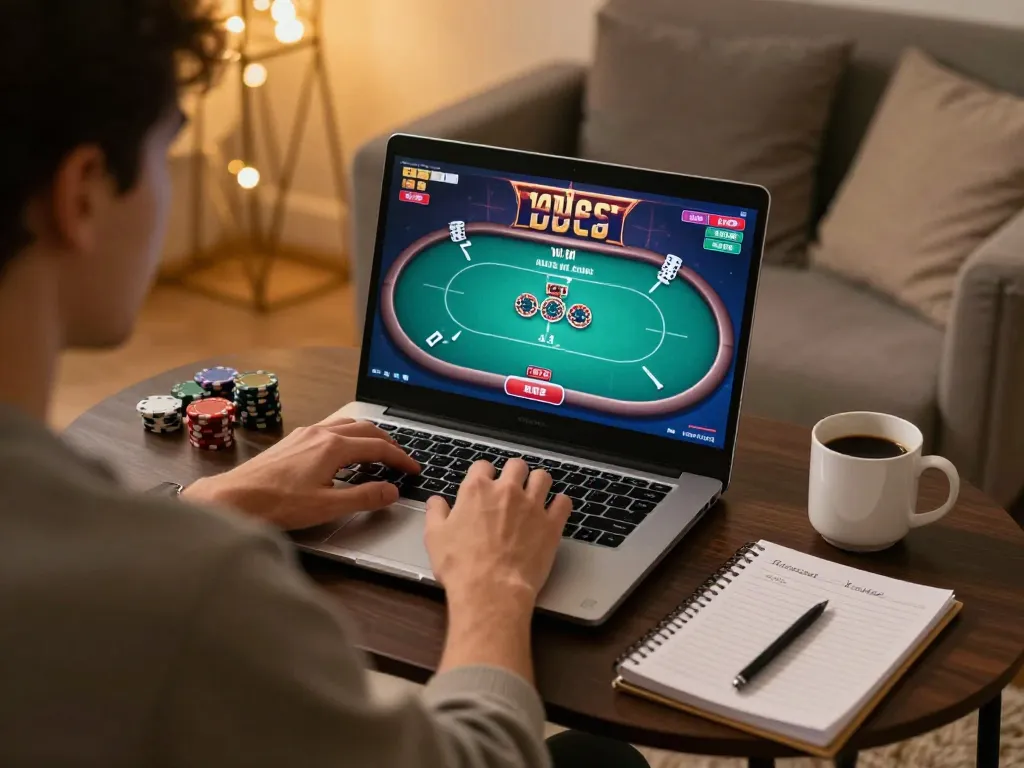 Experience a thrilling online poker game with nohu90 in a cozy gaming setup.