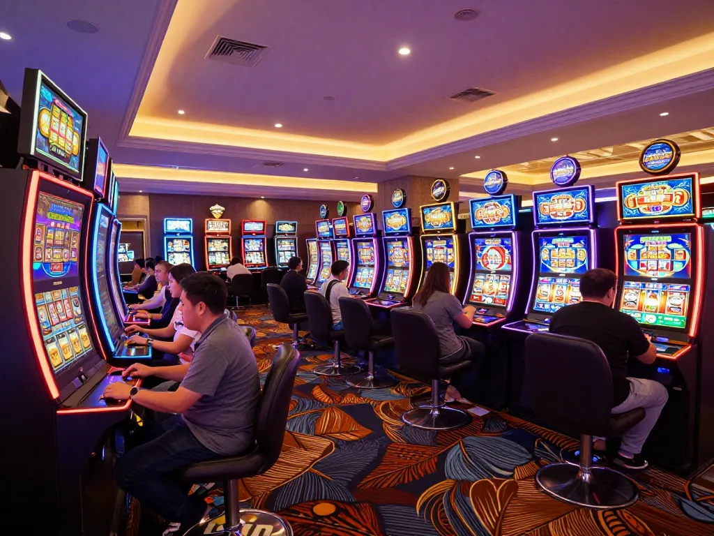 Players enjoy vibrant slot machines at the iwin club casino, capturing the thrill of winning.