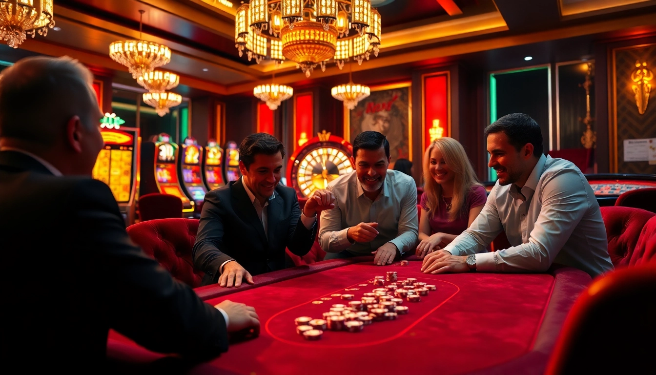 Experience the thrill of gambling at https://goal123q.com/ with strategic players at a luxurious casino table.