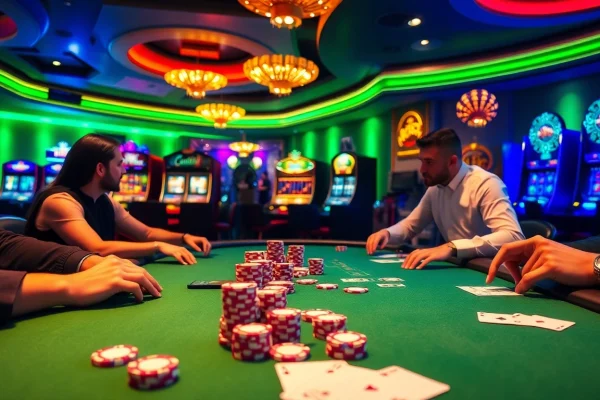 NK88 poker players engaging in a high-stakes game at an elegant casino table.