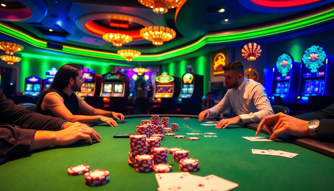 NK88 poker players engaging in a high-stakes game at an elegant casino table.