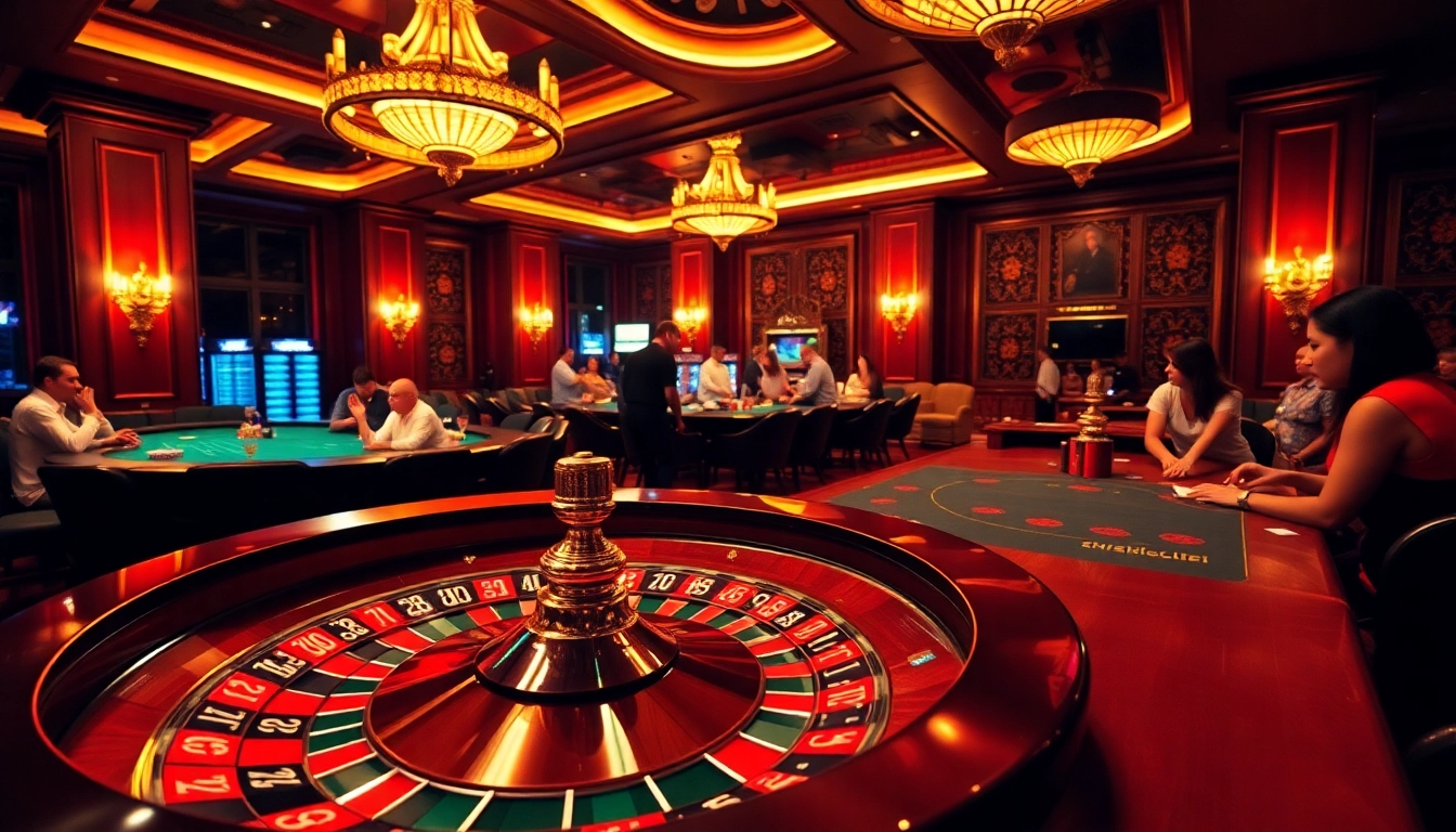 Gamblers enjoying an exhilarating game at Hitclub casino with vibrant tables and lively atmosphere.