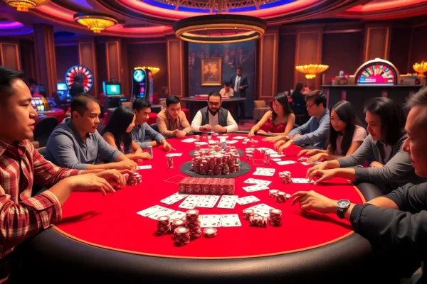 Kèo nhà cái hôm nay showcased at an engaging poker table filled with vibrant chips and cards.