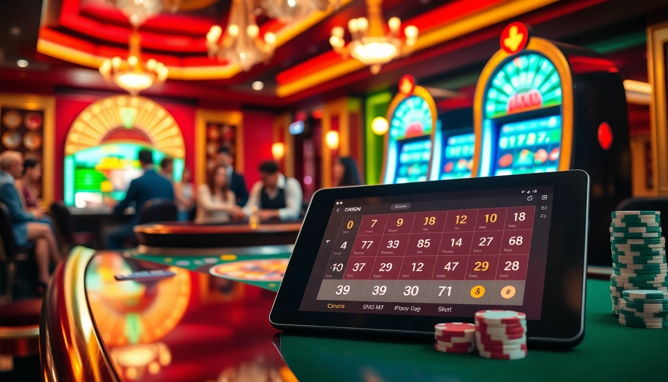 Players enjoying a thrilling gaming experience at nhà cái rr88 casino with vibrant roulette and poker tables.