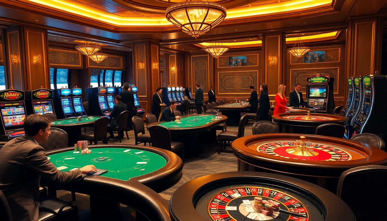 Experience the thrilling games at Rikvip with vibrant poker tables and slot machines.