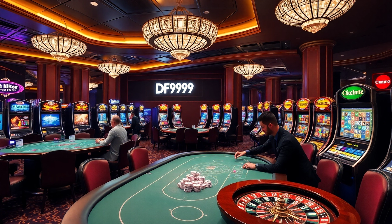 Exciting scene of players winning at DF999 casino with vibrant games and luxury atmosphere.