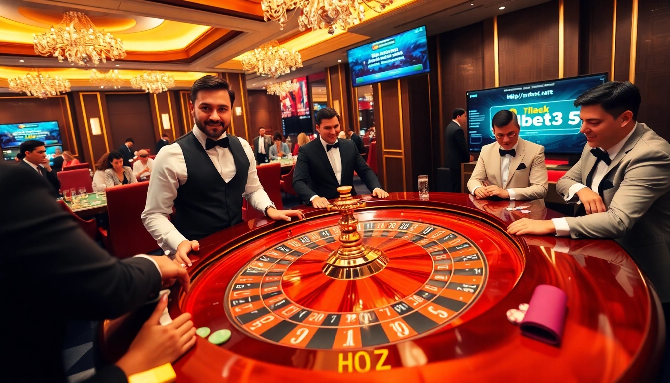 Join the thrill of gambling at https://hbbet5.art/, where players bet and win at a luxurious roulette table.