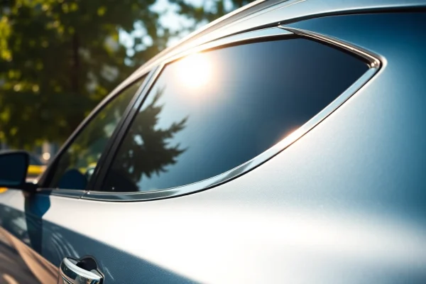 Tinted vehicle showcasing professional window tinting Cleveland TN in urban setting.