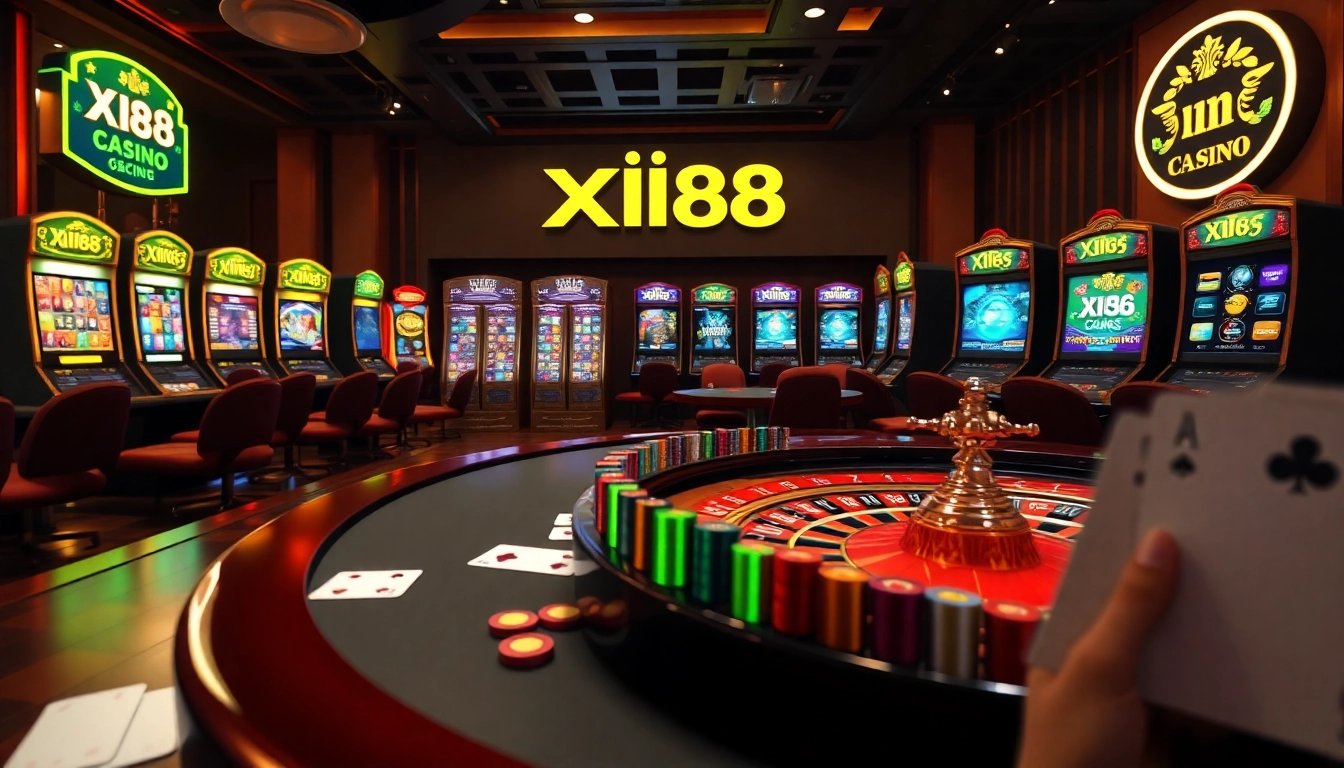 Experience the excitement of Xin 88 with premium casino setups and vibrant gaming elements.