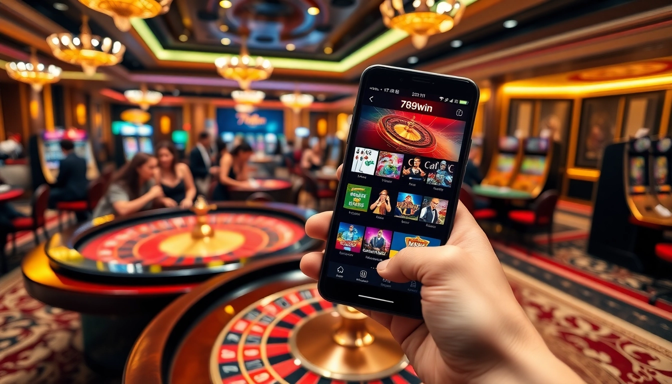 View of players enjoying the casino atmosphere alongside the app 789win interface on a smartphone.
