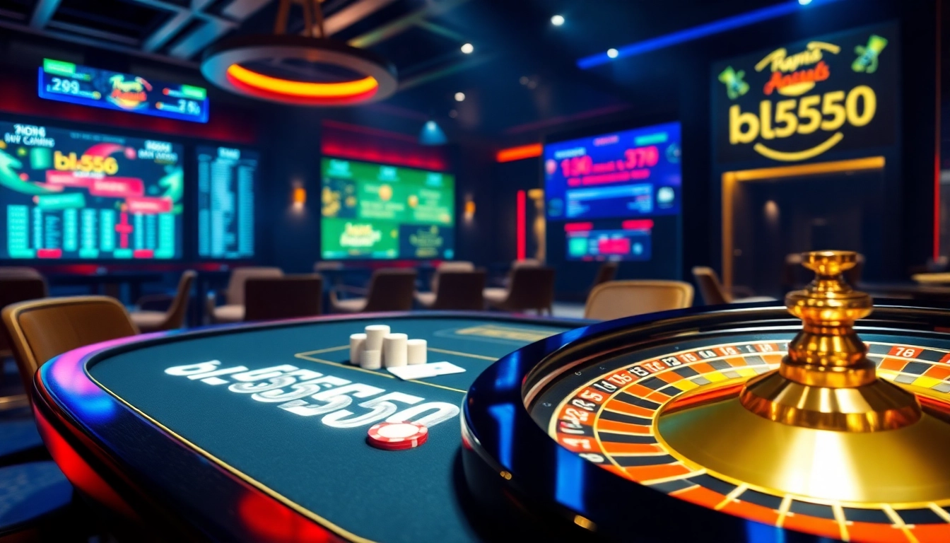 Exciting gameplay at bl555 casino with vibrant roulette wheel and card games.
