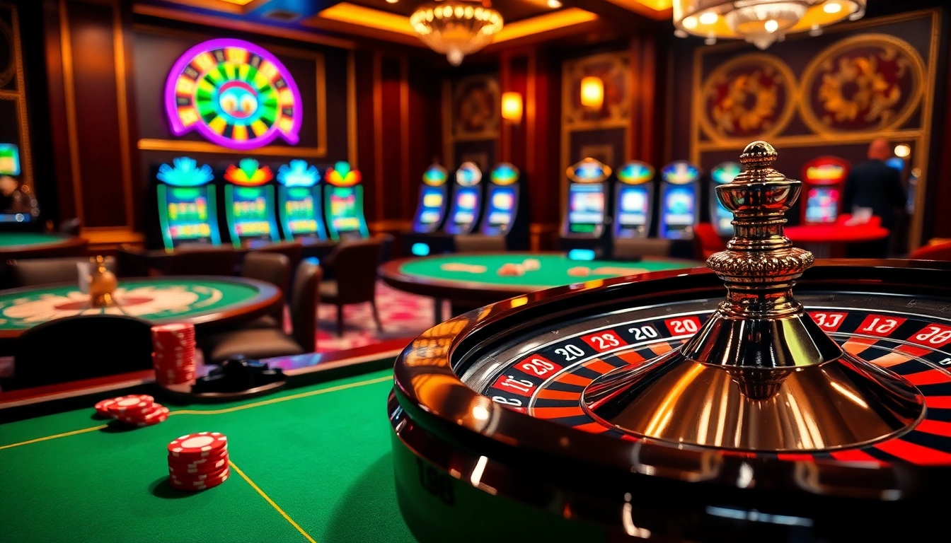 Experience the thrill of jun88 trang chủ with vibrant casino elements, showcasing excitement and luxury.