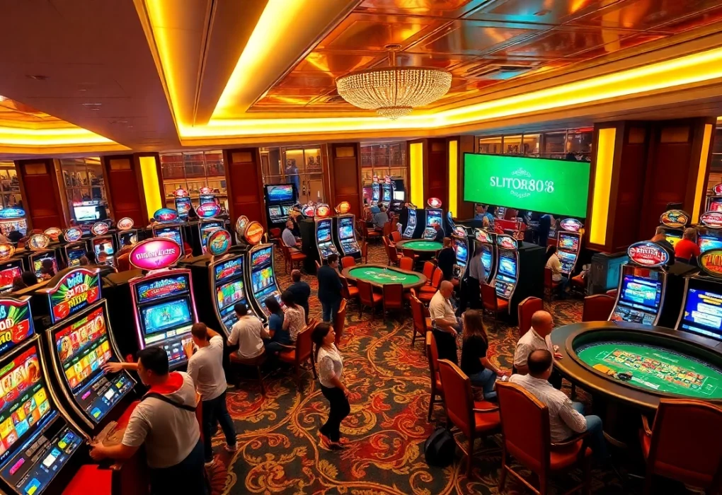 Players enjoying captivating slot888 machines in a luxurious casino environment.