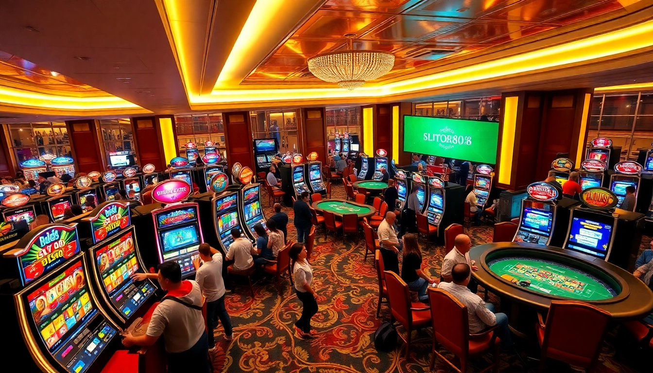 Players enjoying captivating slot888 machines in a luxurious casino environment.