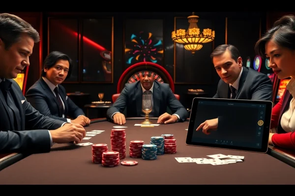 Engage in thrilling poker at https://lu88bb.com/ with experienced players enjoying a luxurious casino atmosphere.