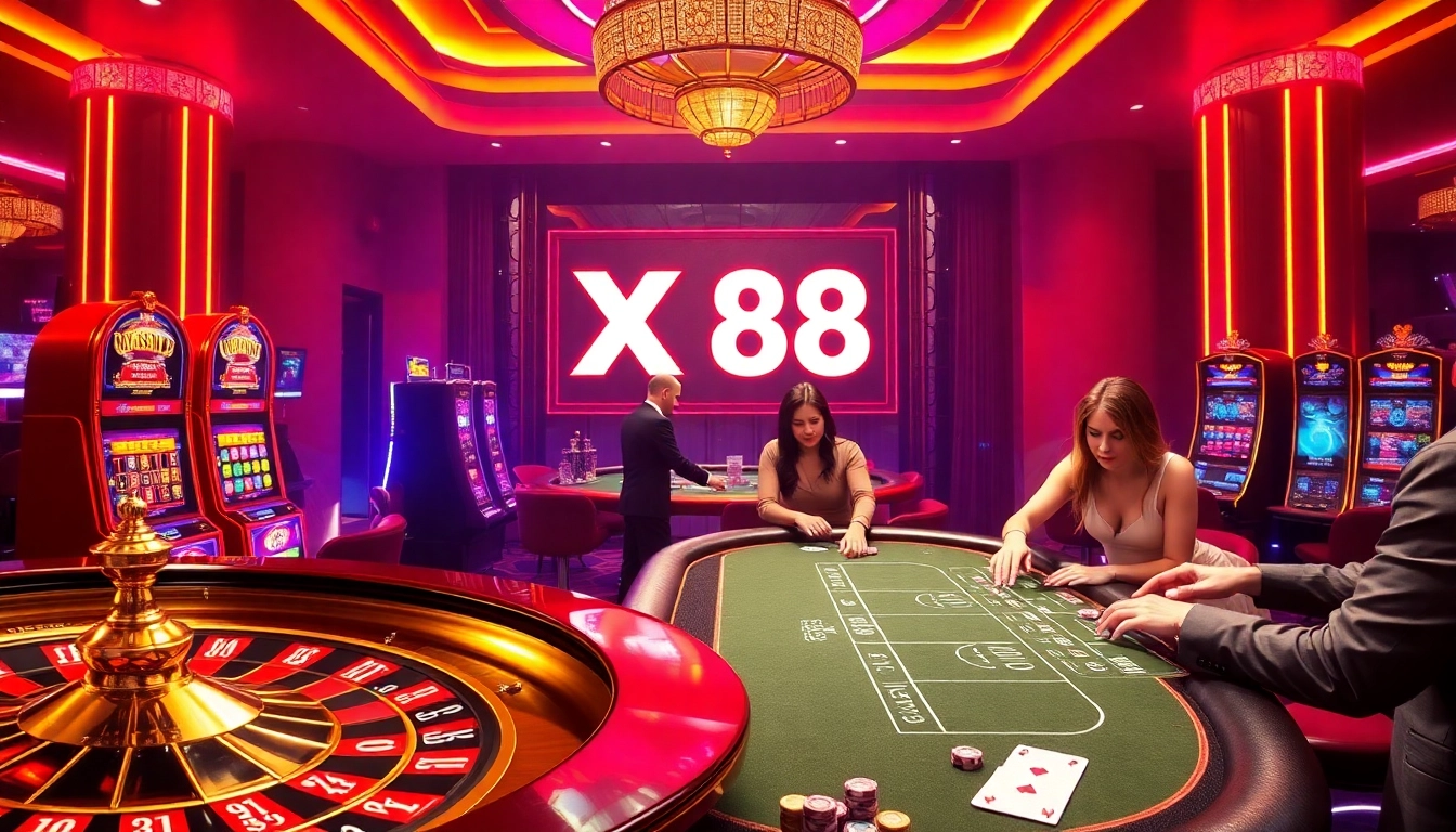 Experience thrilling gambling action at XX88 with vibrant casino games and elegant players.