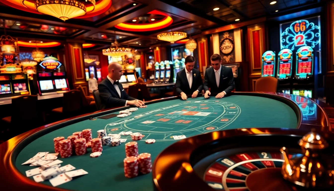 Experience the excitement of gaming at SODO CASINO 66, featuring professional dealers and luxurious gaming tables.