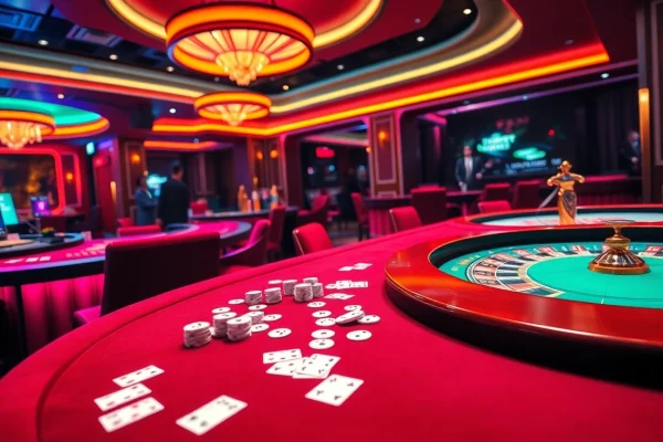 Win big with ลงทะเบียนu31 at a vibrant casino table featuring baccarat and roulette.