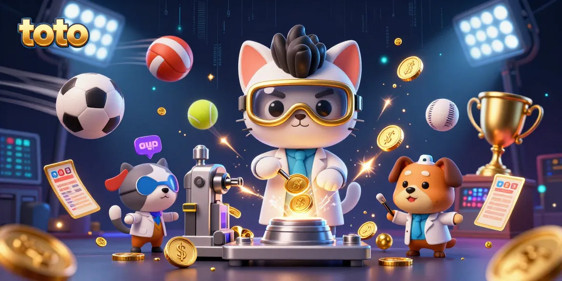 Experience exciting toto gameplay with a mad scientist cat and helper dog amid flying sports balls.